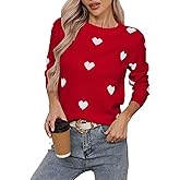 Allifewithu Women's Long Sleeve Crew Neck Pullover Sweaters Lightweight Soft Knit Heart Sweater