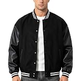 RAOENJADO Men's Varsity Jacket Letterman Bomber Faux Leather Sleeve Casual | Vintage college baseball vibe,soft lining,windbreaker lightweight,fall and winter coat,90's retro streetwear,gift for him