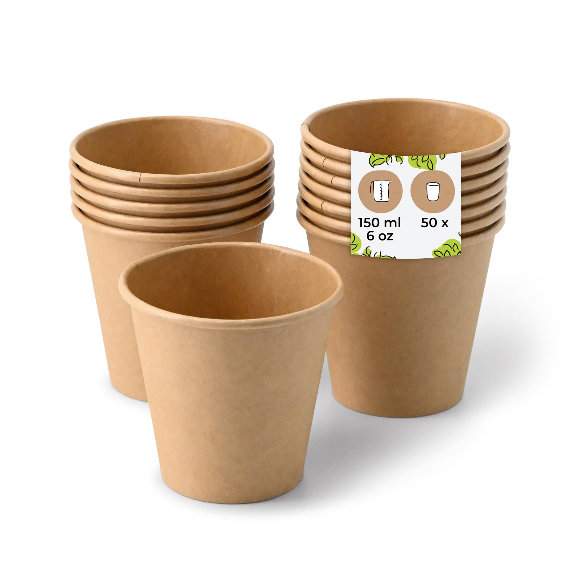 BIOZOYG 50x Disposable Coffee Cups 150 ml / 6 oz, Ø 80 mm Brown - Paper Cups for hot Drinks Plastic-Free - Coffee Cups Disposable