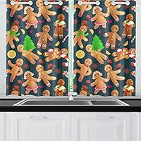 XINGCHENSS Seamless Pattern Christmas Cookies Gingerbread Man Kitchen Curtains Window Curtain Tiers for Café, Bath, Laundry, Living Room Bedroom 26 X 39 Inch 2 Pieces