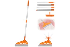 UNCLE ROCK Magic Broom with V-Shape Brush, 2 in 1 Squeegee Broom for Floor Cleaning, 60” Long Handle Silicone Broom Sets to Clean pet Hair, Ketchup, Glass Shards (Orange)