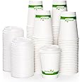 ECOLipak 100 Count 12 oz Compostable Paper Coffee Cups, Biodegradable Disposable Coffee Cups with CPLA Lid, Eco-friendly Hot Drinking Cups for Party, Picnic, Travel, and Events