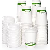 ECOLipak 100 Count 12 oz Compostable Paper Coffee Cups, Biodegradable Disposable Coffee Cups with CPLA Lid, Eco-friendly Hot Drinking Cups for Party, Picnic, Travel, and Events