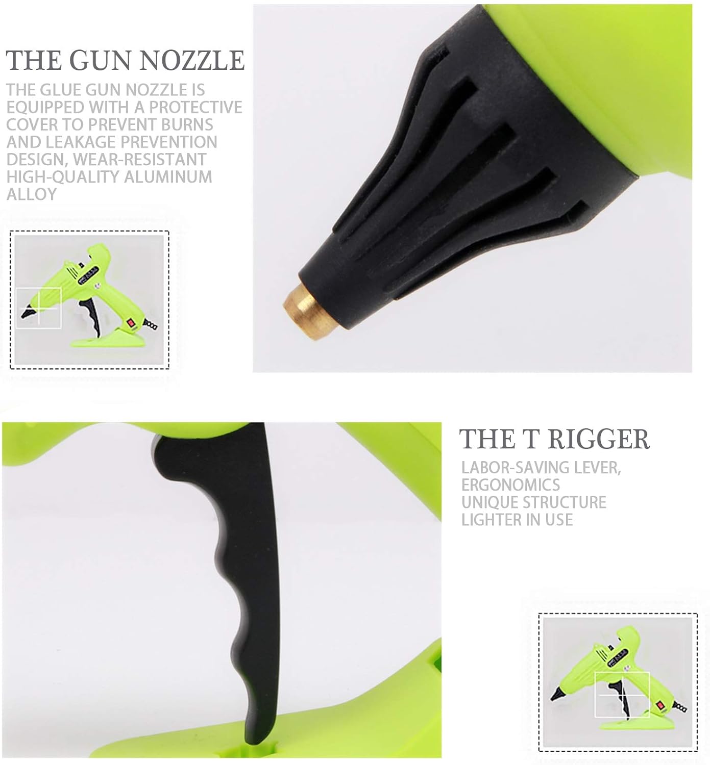 Full Size Hot Glue Gun 60W Craft Glue Gun with Nozzle & 10Pcs 11 mm Glue Sticks and Hot Melt Glue Gun with Switch for DIY, Arts & Crafts, Home and Office Quick Repairs (green): Home Improvement