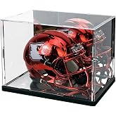 Mini Helmet Display Case with Mirror Back and Base for 1:2 Scale Helmets | 3mm Clear Acrylic, UV-Resistant &amp; Dustproof, 7.9 &times; 5.9 &times; 5.9 In, Fits Mini Football, Baseball, Racing &amp; Hockey Helmets