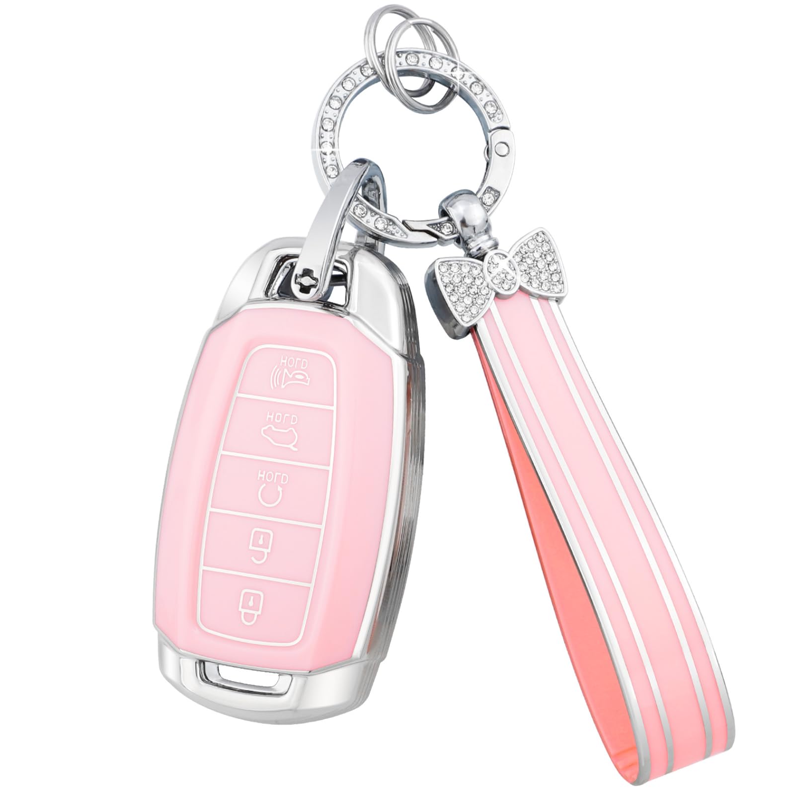 Photo 1 of PIFOOG for Hyundai Elantra Key Fob Cover 2023 2022 2021 Palisade 5 Buttons Car Keys Case Shell Protector Full Covers Pink Bling Keychain Accessories Girly Women Cute TPU