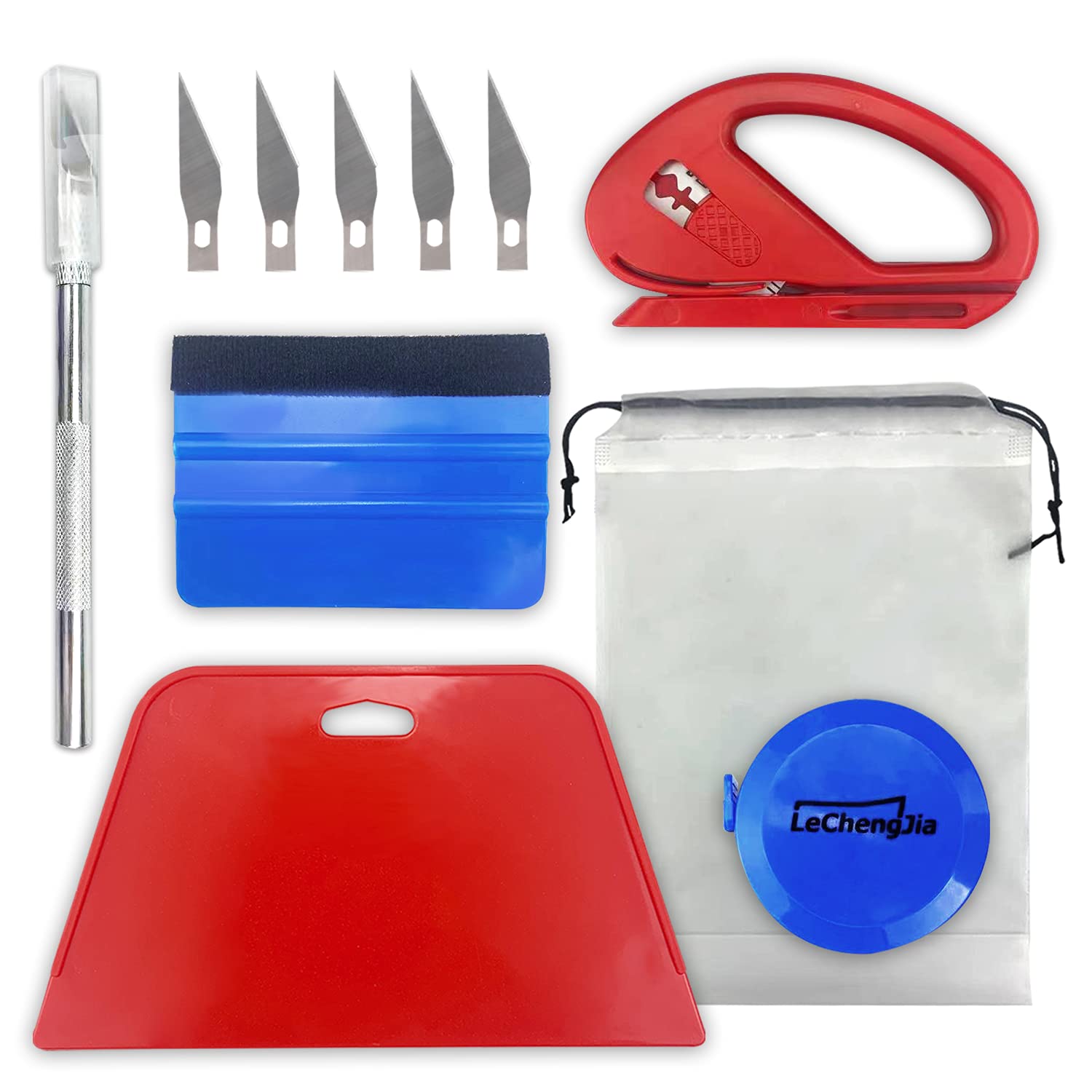 Wallpaper Smoothing Tool Kit，Window Film Tool, Wallpaper Hand Tool Kit,with Safety Tailoring Tool Felt Scraper Tape Measure and a Storage Bag