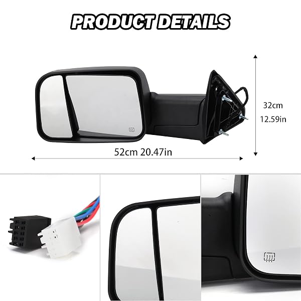MOFOAP DRIVER SIDE MIRROR COMPATIBLE WITH 2009-2018 DODGE RAM 1500,2010-2018 DODGE RAM 2500 3500,TOW MIRRORS WITH POWER GLASS HEATED TURN SIGNAL LIGHT PUDDLE LAMP(BLACK)