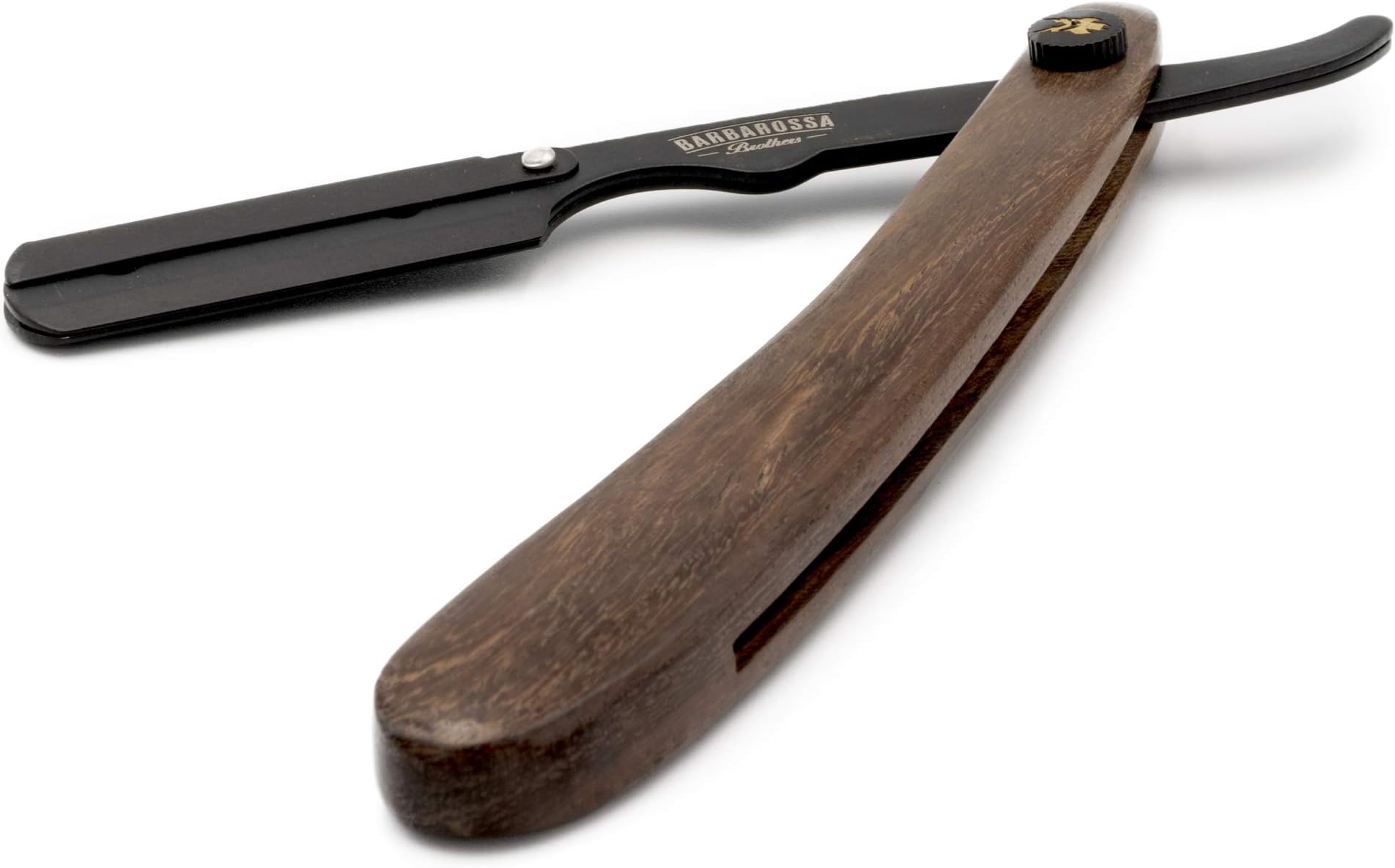 New Premium Cut Throat Razor - Quality Teak Wood Handle - Stainless Steel Barber Razor in Matt Black by Barbarossa Brothers (No Blades Included)