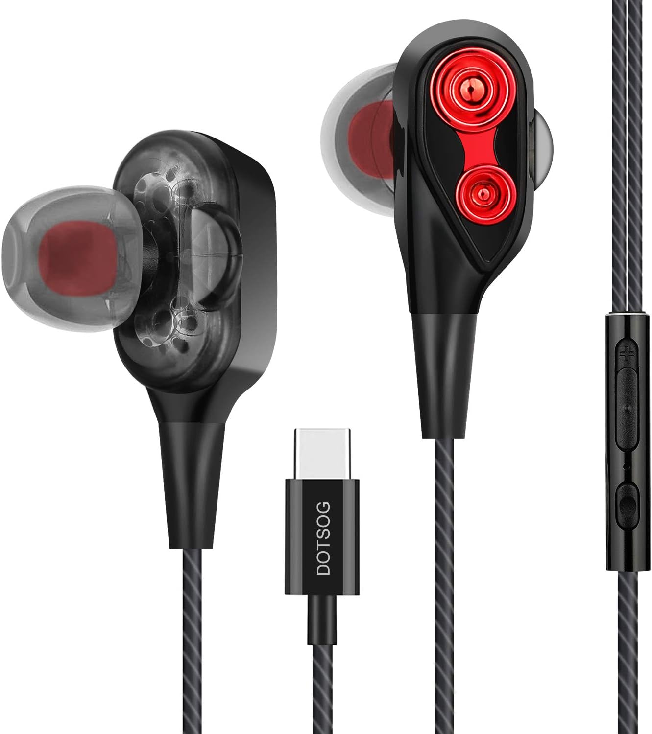 USB Type C Earphones/Earbuds/Headphones, Dual Drivers Earphones with HiFi Audio, Deep Bass for Noise Isolating,Compatible Google Pixel 3/2/XL, HTC, Xiaomi, Huawei, OnePlus, Essential and More