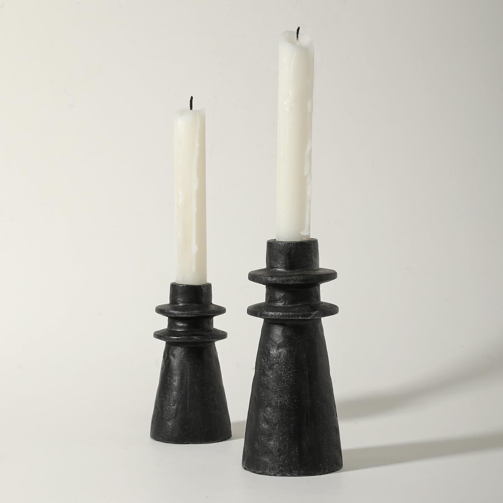 Photo 1 of Antique Black Handcrafted Iron Taper Candle Holders - Set of 2 Decorative Candle Stands for Weddings, Dining, and Parties