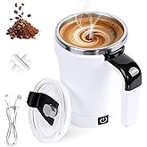 Automatic Magnetic Stirring Coffee Mug with Temperature Display, Rechargeable Self Stirring Coffee Mug with Lid and Detachable Base, 12oz Electric Self Mixing Cup for Tea, Milk, Cocoa (White)