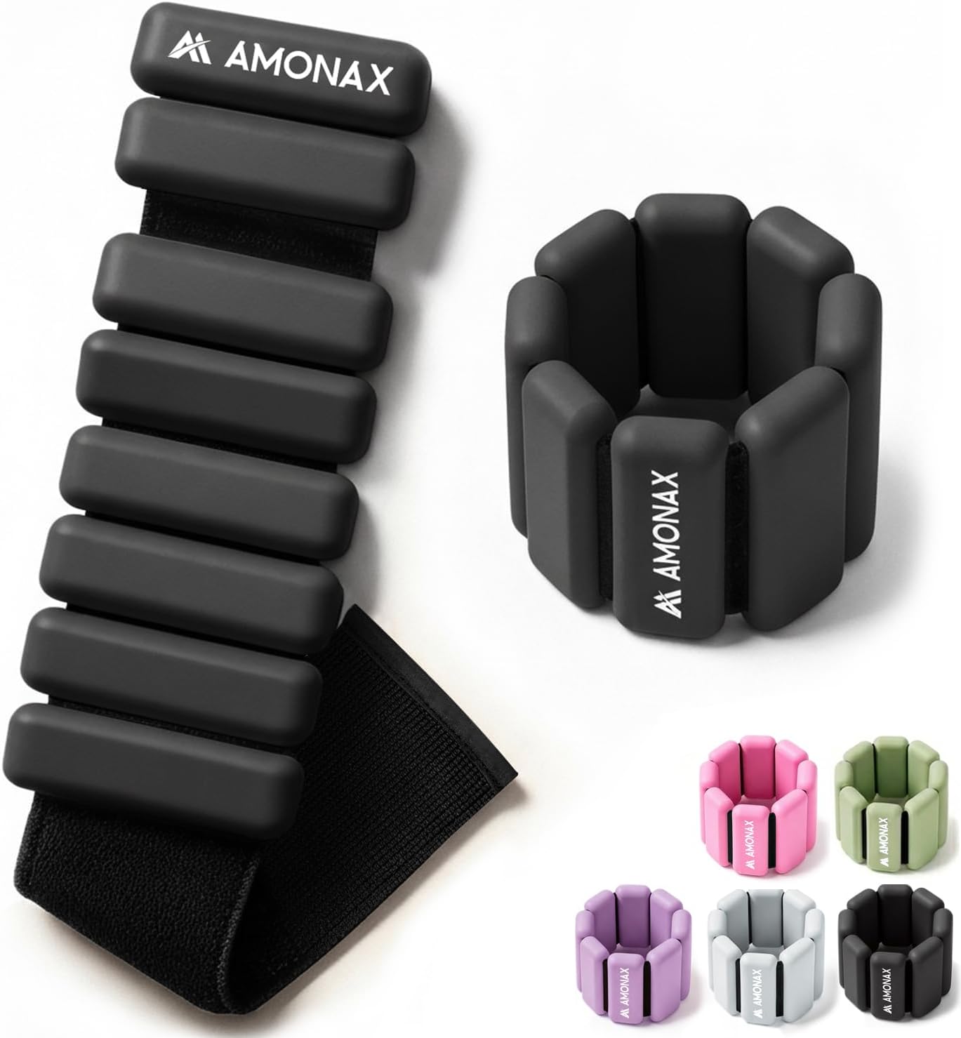 Amonax Adjustable Ankle and Wrist Weights Set, Fitness Leg Weights for Women Men, 1lb/2lb Pair for Strength Training, Pilates Weights Running Swimming Weights, Hand Arm Weights (Black - 1lb x 2)