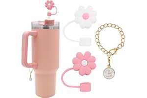 FADACC 2PCS Straw Cover for Stanley Cup 30&40 Oz 10mm Flower Silicone Straw Topper Protector Lid with Initial Personalized Letter Charm Stanley Tumblers Accessories (2pcs Flowers+B)