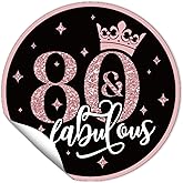 REWIDPARTY 1.5 Inch Round Rose Gold 80th Birthday Stickers (80 Pieces) - Waterproof, Adhesive, Fabulous Designs for Party Decorations & Supplies