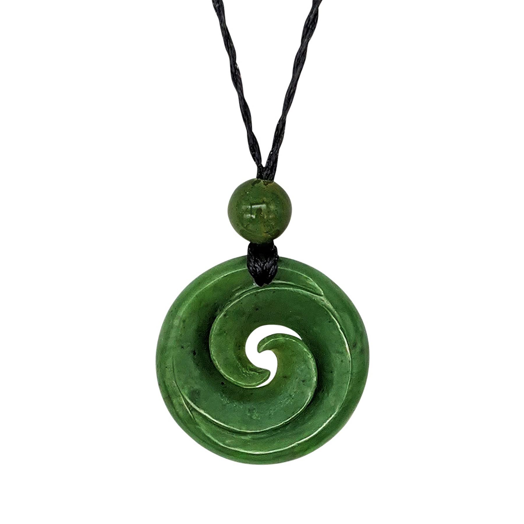81stgeneration Nephrite Jade Double Koru Spiral Pendant Necklace - Maori Style Cord Necklace for Men - Real Greenstone Tribal Hand-Carved Design - Green Gemstone Statement Jewellery