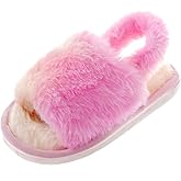 LOBUJOU Fluffy Slippers for Girls with Heel Strap Kids Open Toe Slides Home Shoes Indoor Outdoor