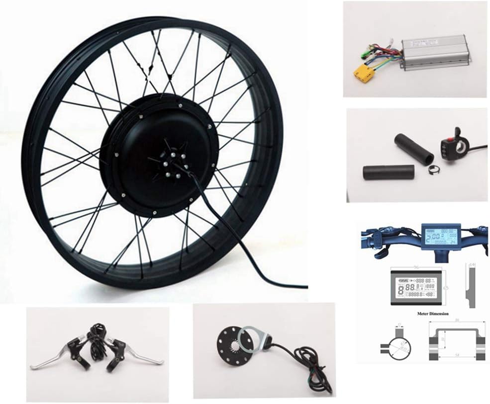 NBPOWER Black Rear Wheel Fat Tire 48V/52V 1500W Brushless Gearless Motor, KT LCD8H Color Display 1500W Fat Ebike kit with 48V 16Ah Lithium Battery