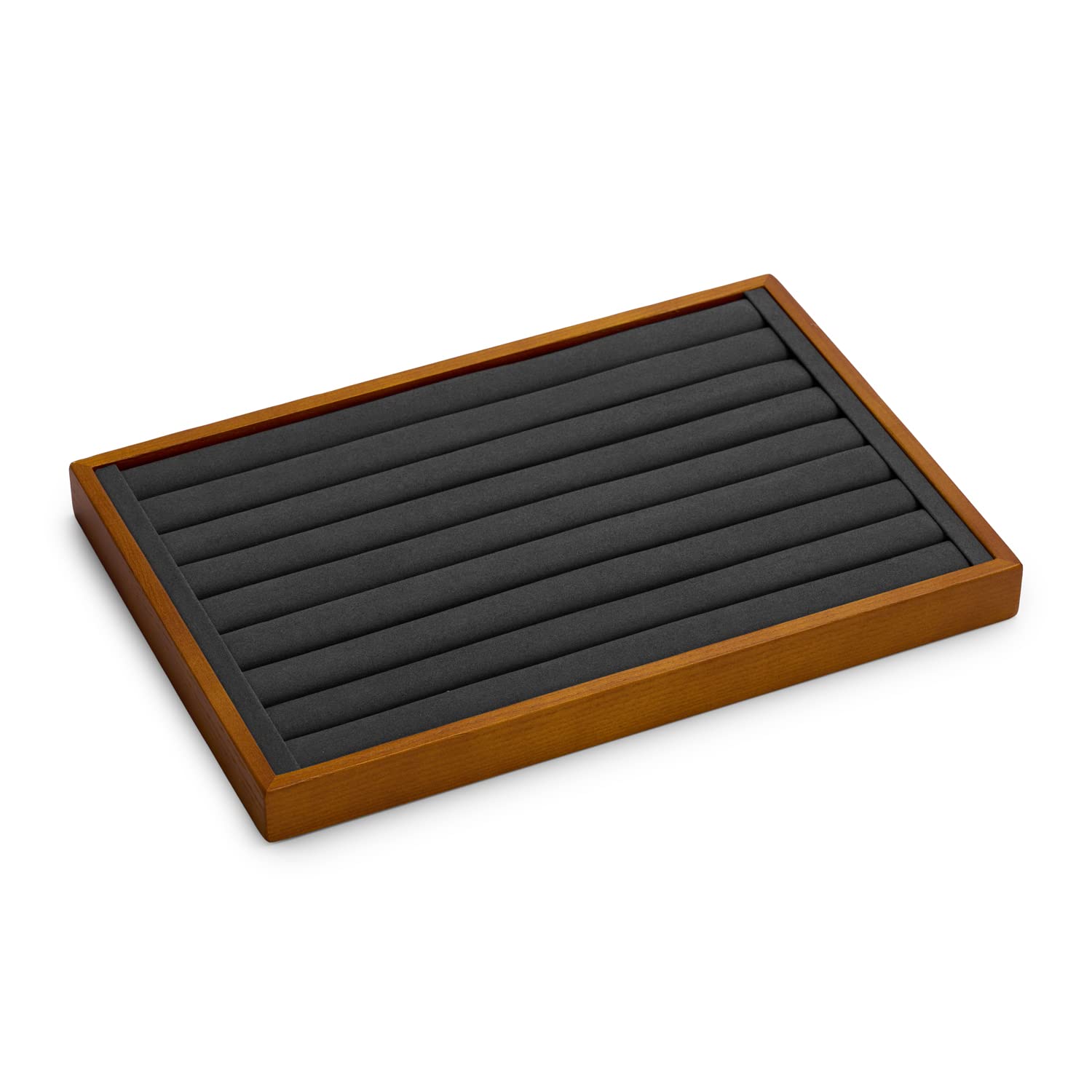 Oirlv Luxury Wooden Ring Tray with Dark Grey Velvet Lining Elegant Storage & Display Tray for Rings, Earrings & Studs โ image 1