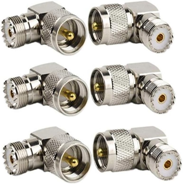 QMseller 6 Stück UHF Koaxial-Adapter PL259 Auf SO239 | 90° Rechtwinkliger Stecker Für CB Funk & WLAN Geräte