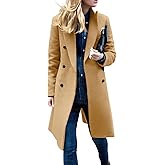 chouyatou Women's Basic Designed Notch Lapel Double Breasted Mid-Long Wool Pea Coat