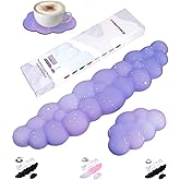 LJYZMD Cloud Wrist Rest Set for Keyboard and Mouse, Includes Cute Coaster, with Computers and Laptops（Purple Star Set）