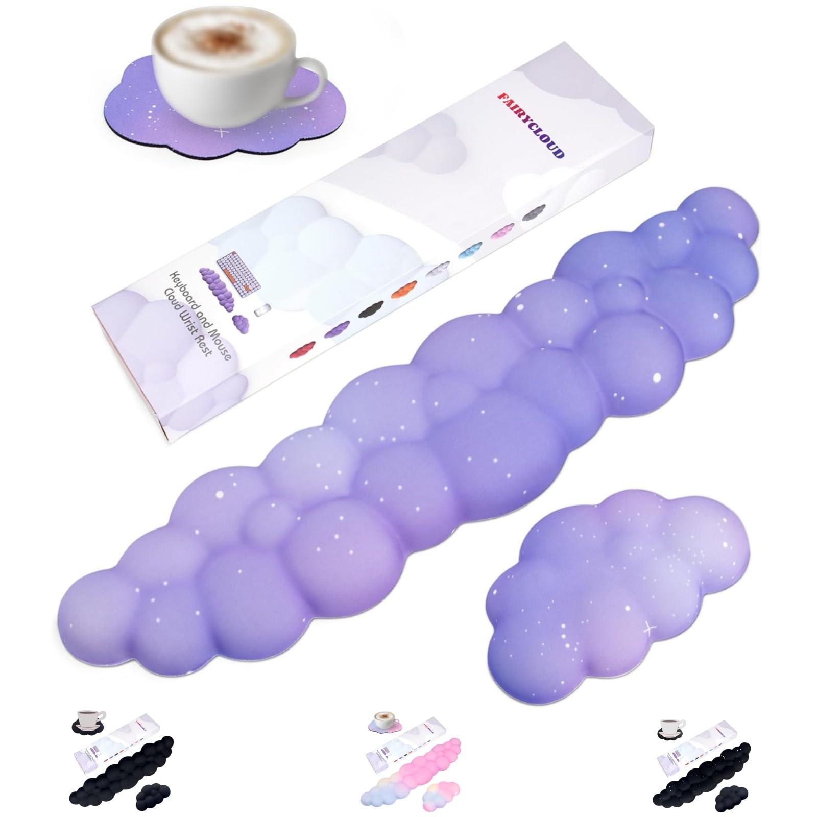 Photo 1 of LJYZMD Cloud Wrist Rest Set for Keyboard and Mouse, Includes Cute Coaster, with Computers and Laptops?Purple Star Set?