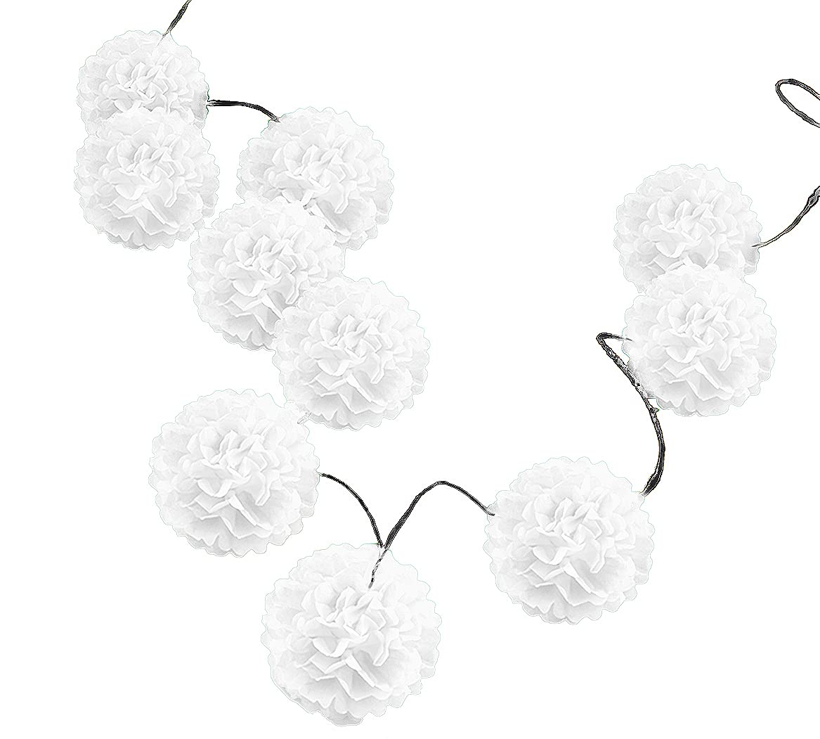Pack of 10 Tissue Paper Flower Ball Pom pom Party Decoration Indoor Outdoor 6" 8" 10" 12" 14" (White, 14")