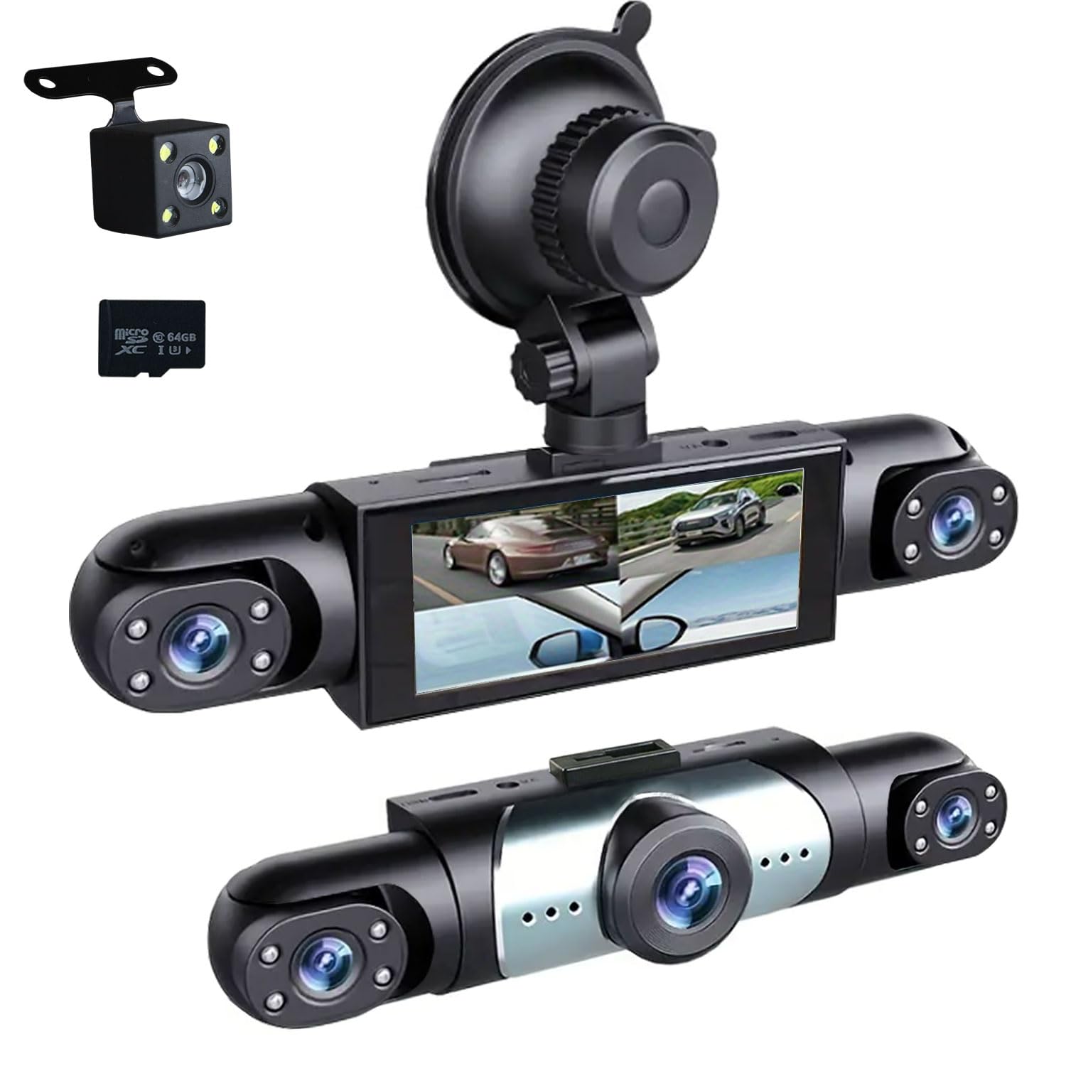 Photo 1 of 360° Full View Dash Cam Front and Rear Inside, 4 Channel Dashcam 1080P Full HD Dash Camera for Cars with Infrared Lamps Night Vision G-Sensor, Parking Mode, 64GB SD Card Car Accessories