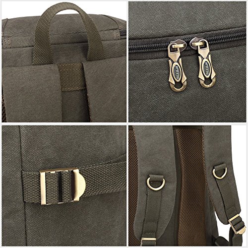 BEFAiR Men Medium Army Green Canvas College Backpack 15 inch Laptop Bag Schoolbag Vintage Hiking Daypack