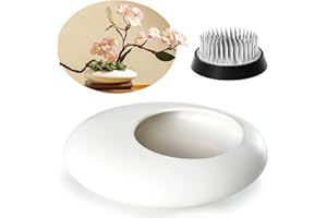 EGGONE Japanese Inspired Ceramic Vase Ikebana kit, Pebble Shaped Flower Arrangement Bowl with 2inch Flower Frog Pin Frog Flower Stems Holder (White)