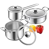 Aufranc Stainless Steel pots and pans set, 6 Piece Nonstick Kitchen Induction Cookware Set,Works with Induction/Electric and Gas Cooktops, Nonstick, Dishwasher