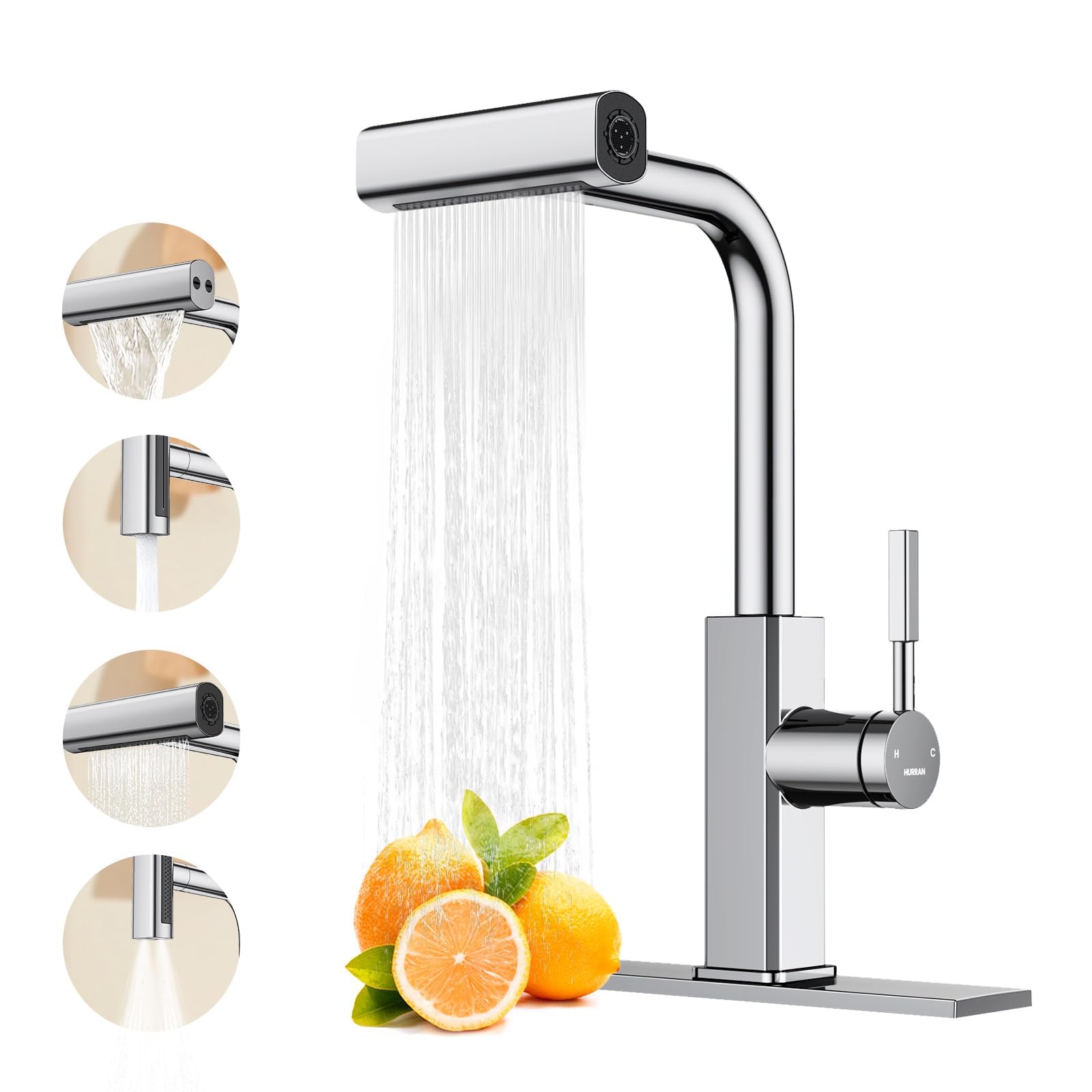 Waterfall Kitchen Faucet with Pull Down