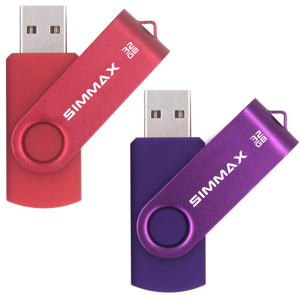 SIMMAX USB Flash Drives 2 Pack 32GB Memory Stick Swivel Design Thumb Drive USB Stick (32GB Red Purple)
