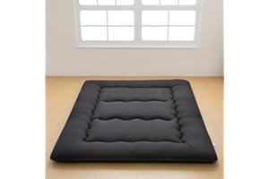 INFINICE Japanese Floor Mattress, Futon Mattress with Portable Storage Bag, Roll Up Mattress Thick Tatami Mattress Suitable for Camping, Guest Room, Black, Queen