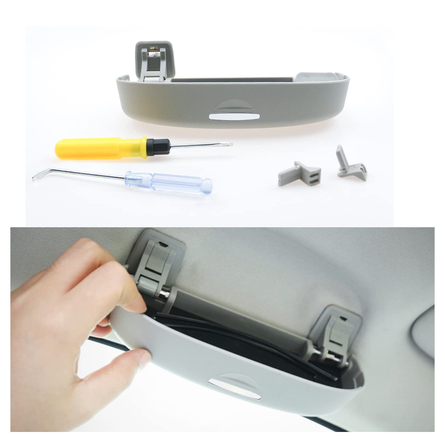 CDEFG Compatible with VW T-ROC 2018-2022 2023 UK Car Front Sunglasses Holder Compatible with Glasses Box ABS Sunglasses Case Auto Glasses Storage Box Organizer T ROC R Line 2023 Accessories (Grey)