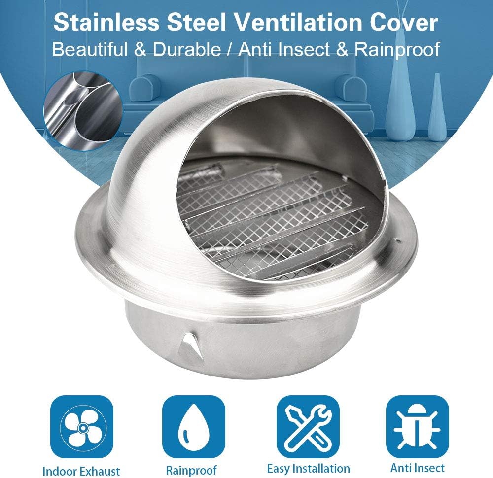 SNAGAROG Ventilation Cover Stainless Steel Air Vent Round Wall Vent Outlet Metal Ventilation Grille Ducting Suit for 4 inch Diameter Pipes for Home or Industrial Applications(ø100mm,Silver) - Image 3