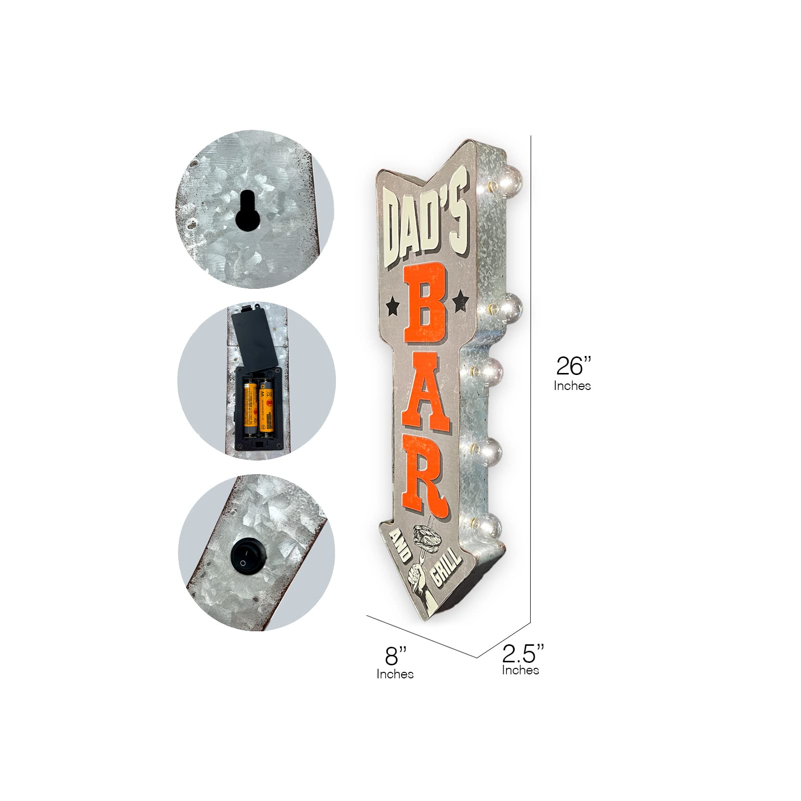 Dad's Bar Double-Sided Marquee Sign With Vintage