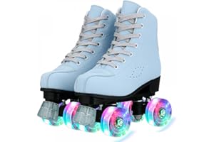 XUDREZ Roller Skates for Women, Holographic High Top PU Leather Rollerskates, Shiny Double-Row Four Wheels Skates Patines for