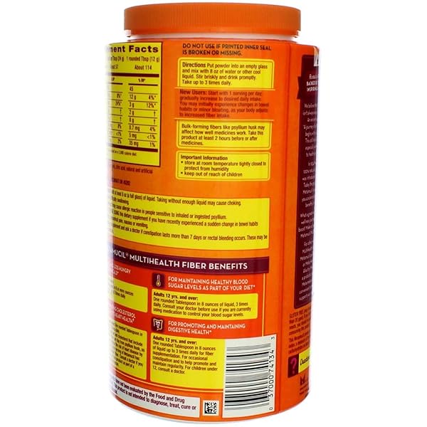 METAMUCIL PSYLLIUM FIBER SUPPLEMENT ORANGE SUGAR SMOOTH TEXTURE POWDER 114 DOSES 114DOS