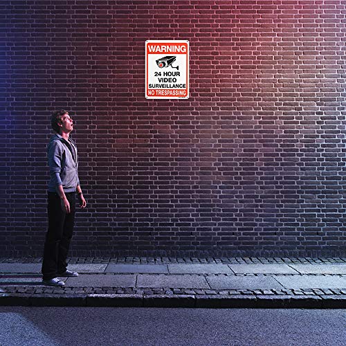 HISVISION Video Surveillance Sign 4-Pack, No Trespassing Metal Reflective Warning Sign,UV Protected & Waterproof, 10"x 7" 0.40 Aluminum Indoor Or Outdoor Use for Home Business CCTV Security Camera