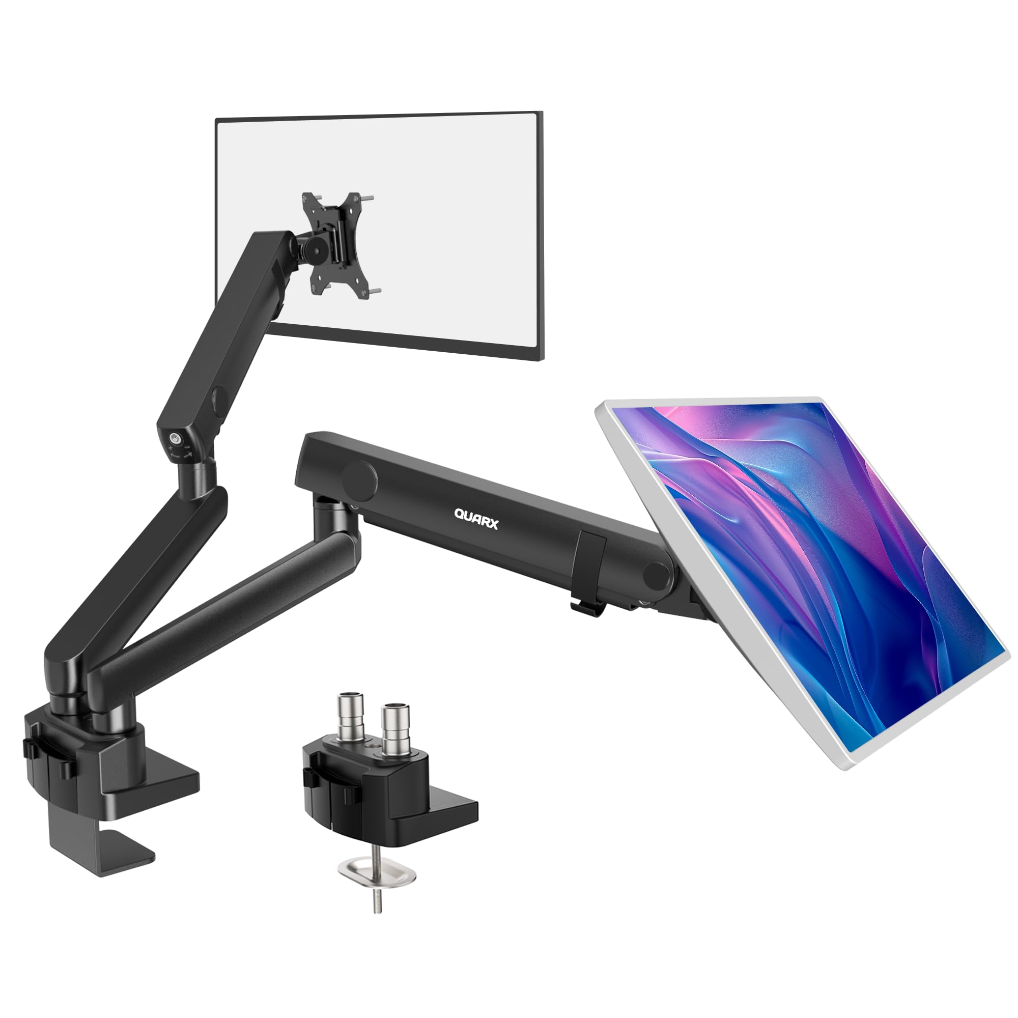 Photo 1 of Dual Monitor Mount for Desk, Heavy Duty Dual Monitor Stand for 17 to 35 inch Ultrawide Monitors Holds 4.4 to 26.4 lbs Screen, Height Adjustable Monitor Arm for Gaming, Home, Office, VESA Mount, Black