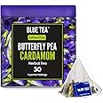 BLUE TEA - Butterfly Pea Flower Cardamom Herbal Tea - 30 Pyramid Tea Bags | DETOX TEA | Natural Food Coloring, Iced Tea, Cool