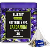 BLUE TEA - Butterfly Pea Flower Cardamom Herbal Tea - 30 Pyramid Tea Bags | DETOX TEA | Natural Food Coloring, Iced Tea, Cool