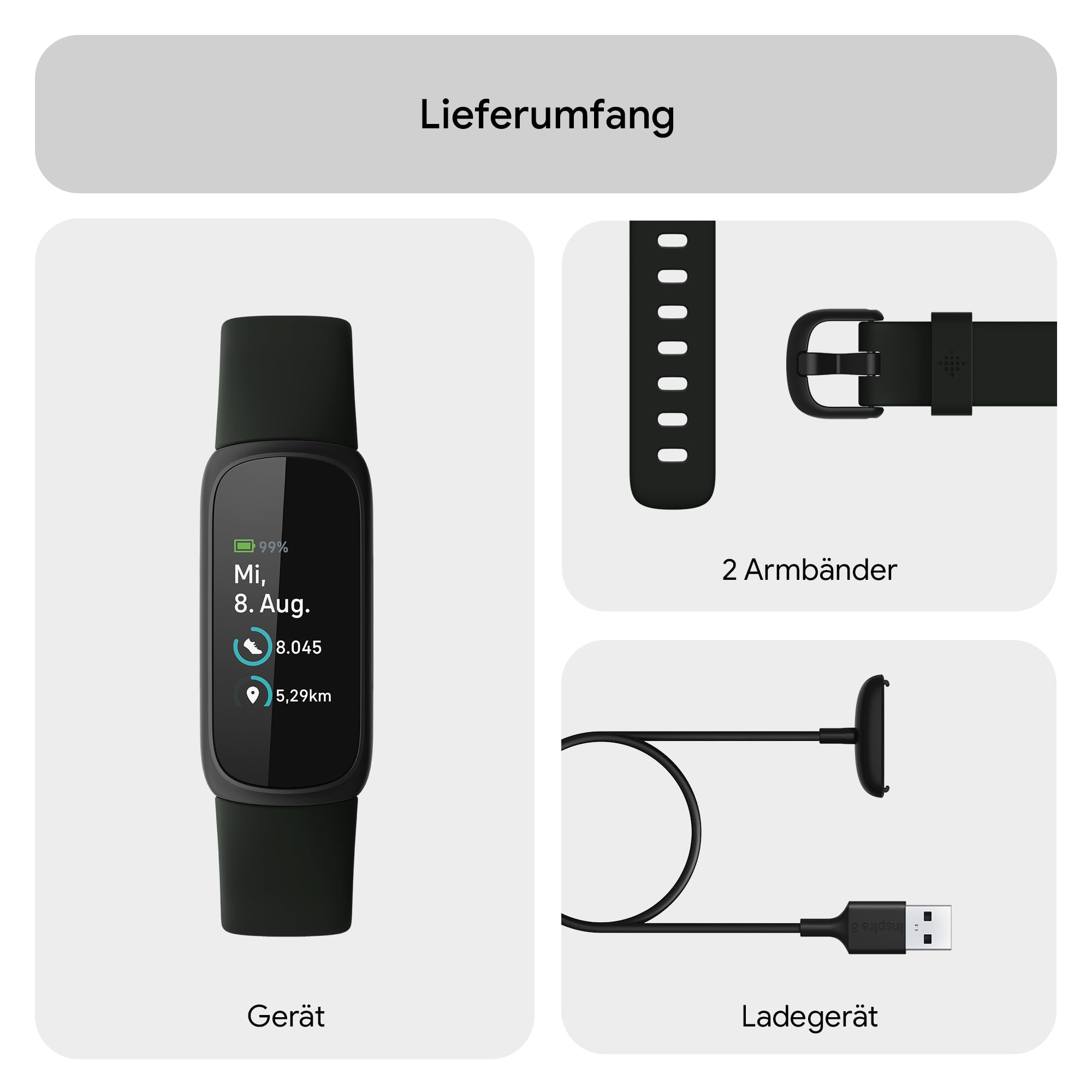 Google Fitbit Inspire 3 – Gesundheits- & Fitness-Tracker Damen / Herren - Herzfrequenzmessung, Stressmanagement, Schlafanalyse & bis zu 10 Tage Akkulaufzeit – Fitnessuhr kompatibel mit Android/iOS 8