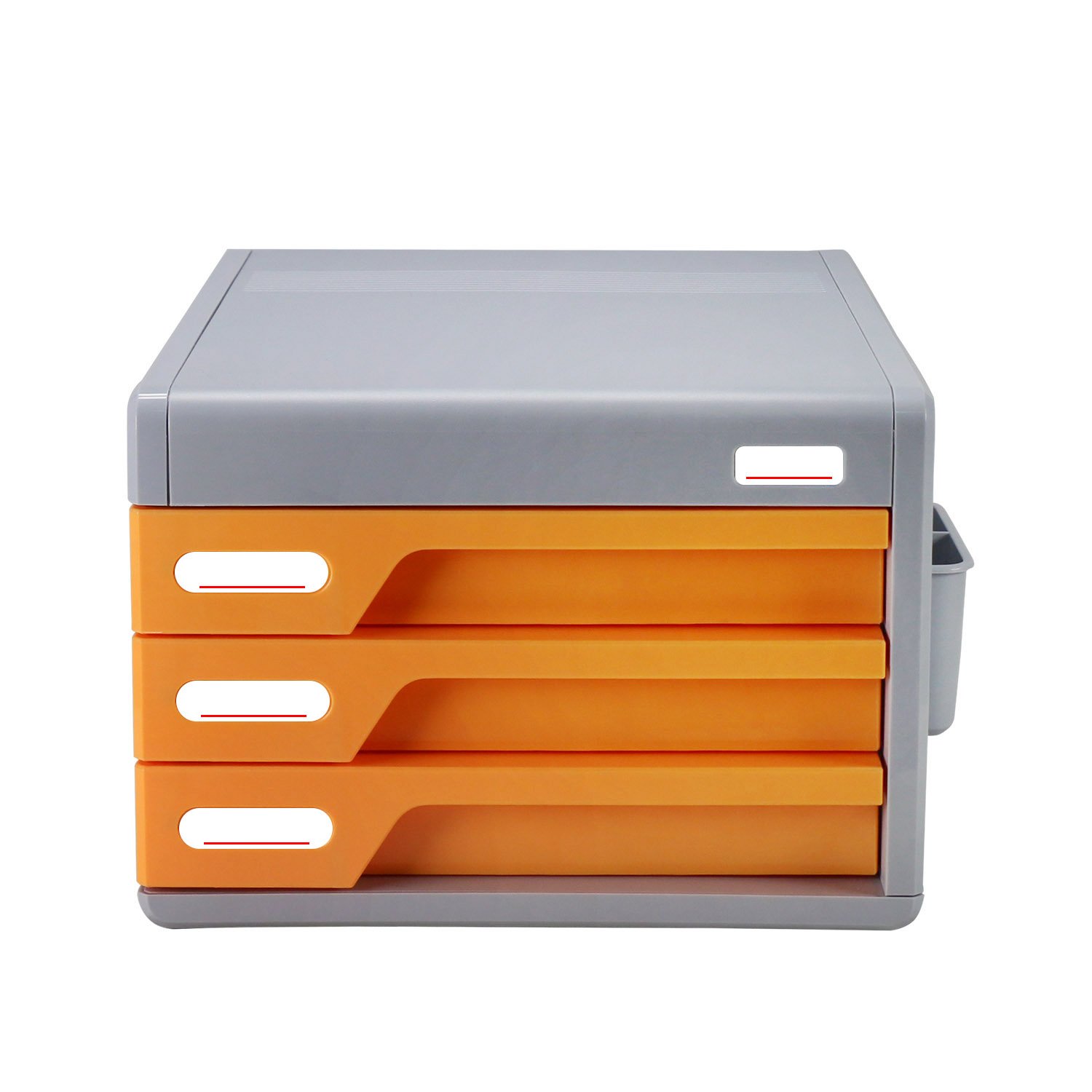 La Boîtes à fichier,Evertop Organiseur de bureau avec serrure à combinaison fichier armoire Fournitures de bureau Boîte de rangement de bureau avec rangement latéral (3 Tiroirs Orange)