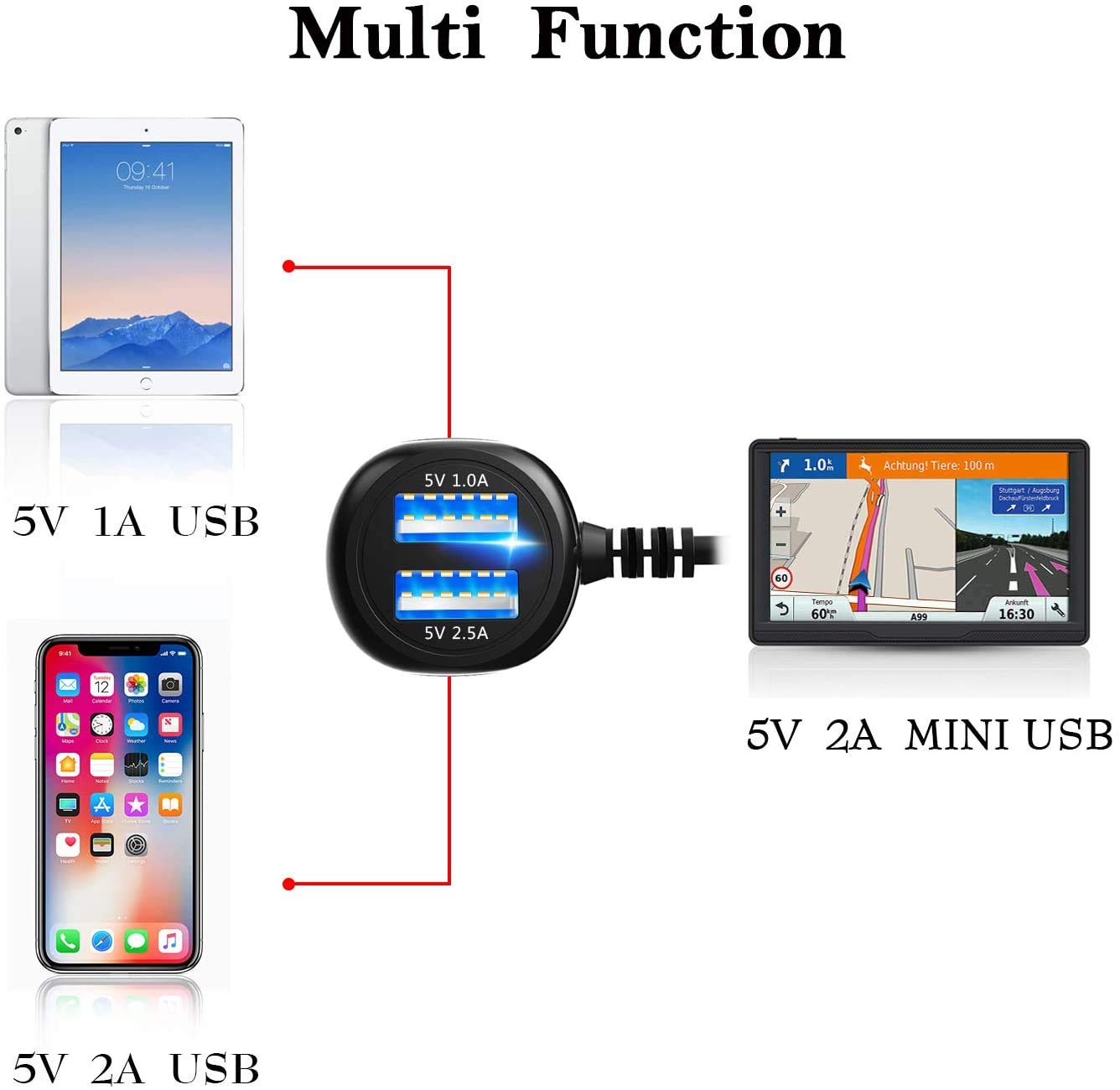 Car Charger for Gar'min Nuvi, Gar'min GPS Charger Cable,Mini USB Power Cord Cable Dual Port USB Vehicle Power Charging Cable Cord for Garmi Nuvi C255 Dashcam