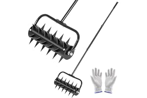 SYOSOF 18 Inch Lawn Aerator, Heavy Duty Rolling Lawn Aerator Tool, Spike Soil Aeration with 56-inch Stainless Steel Handle, Manual Lawn Aeration Tool for Garden Grass Patio Yard