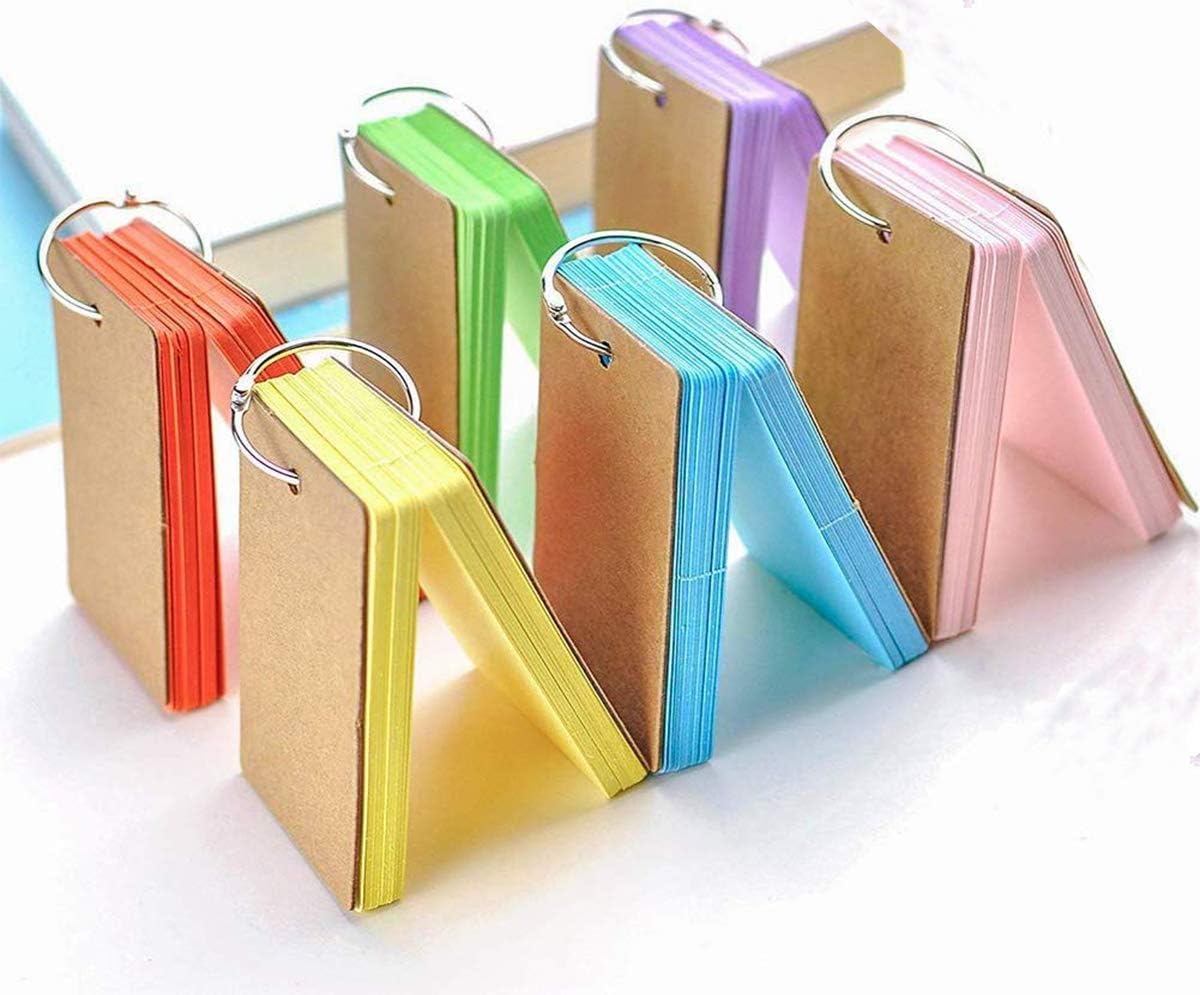 Rucoe Flash Cards, 6 Pack 300 Revision, 5.5 x 9 cm, Blank Flashcards on a Ring, CARD_STOCK, 300 Sheets, Orange, Yellow, Pink