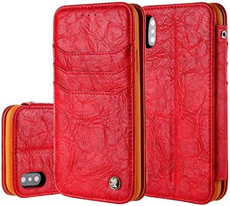 iPhone X Wallet Case Aroko Flip Fold Card Case Stylish Slim Stand Cover with Wallet Case for Apple iPhone X 5.8inch (Red)